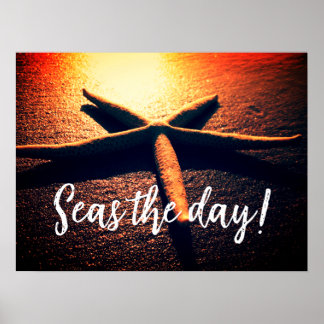 Affiche Seas the day beautiful starfish sunset beach photo