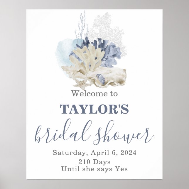 Affiche Seashell beach blue bridal shower Welcome (Devant)