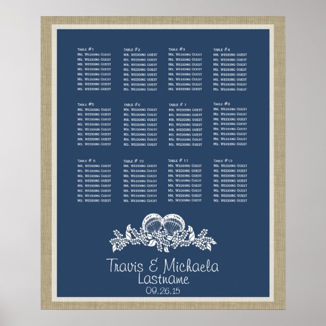 Affiche Seashell Beach Theme Seat Chart (Devant)