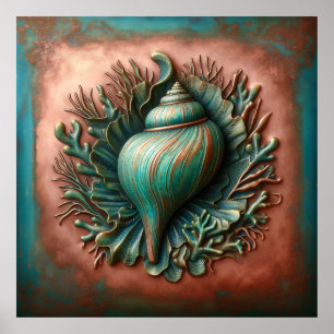 Affiche Seashell Copper et Patina Beach House
