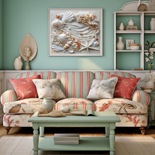 Affiche Seashell Starfish Pearls Sand Beach Été,