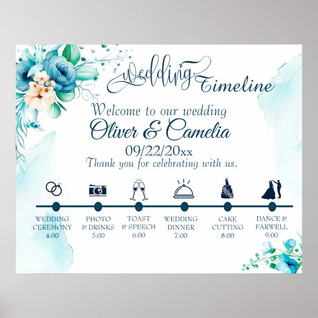 Affiche Seashore Floral Wedding Day Icons Timeline (Devant)