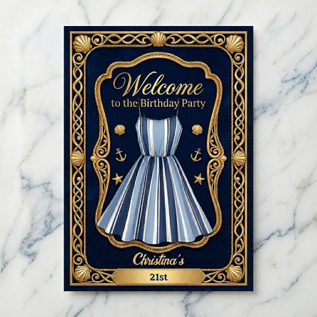 Affiche Seaside Stripes Celebration Birthday (Grand welcome for your guests.)