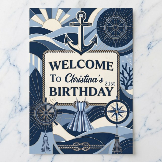 Affiche Seaside Stripes Celebration Birthday (Nautical charm for your entry.)