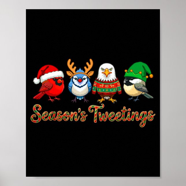 Affiche Season's Tweetings Funny Christmas Birdwatcher Squ (Devant)