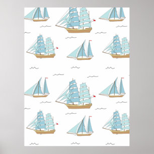 Affiche Seatime été Cute yachts avec voile