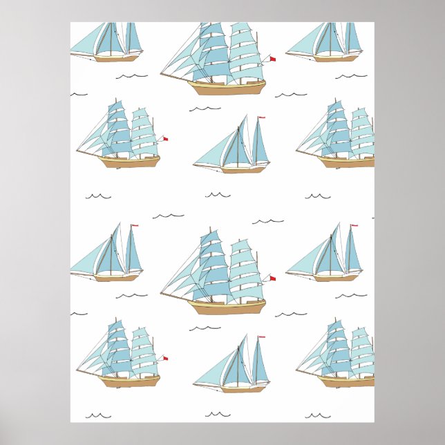 Affiche Seatime été Cute yachts avec voile (Devant)