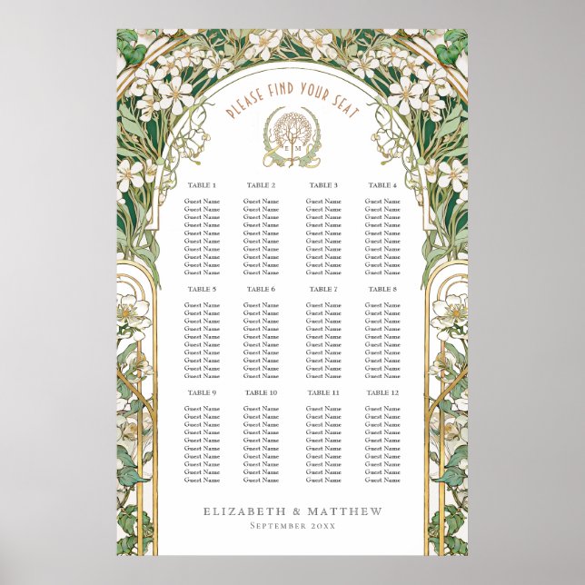 Affiche Seating Chart Vintage Wedding Art Nouveau (Devant)