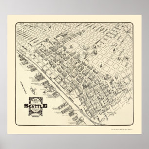 Affiche Seattle, carte panoramique de WA - 1903