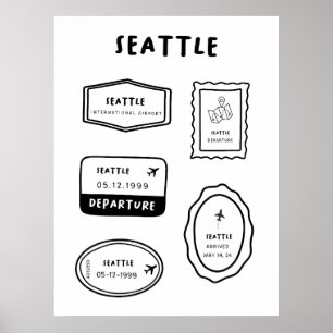 Affiche Seattle - Collection de timbres de voyage   Des mi