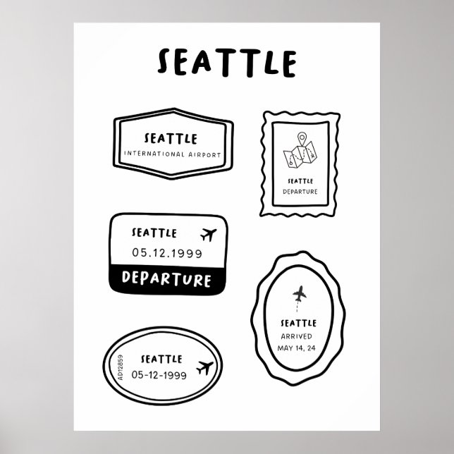 Affiche Seattle - Collection de timbres de voyage | Des mi (Devant)