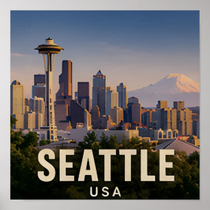 Affiche ☕ Seattle Pacific Northwest Cadeau de voyage ☕