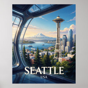 Affiche Seattle USA Space Needle Montagne Voyage