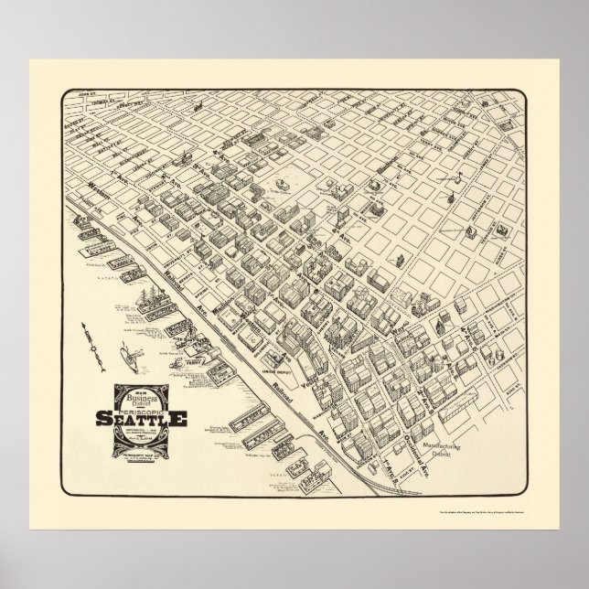 Affiche Seattle, WA Carte panoramique - 1903 (Devant)