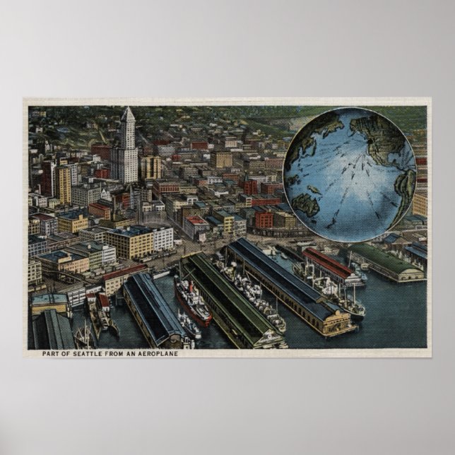 Affiche Seattle, Washington - Aerial of Seattle (Devant)