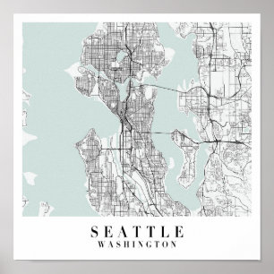 Affiche Seattle Washington Blue Water Street Map