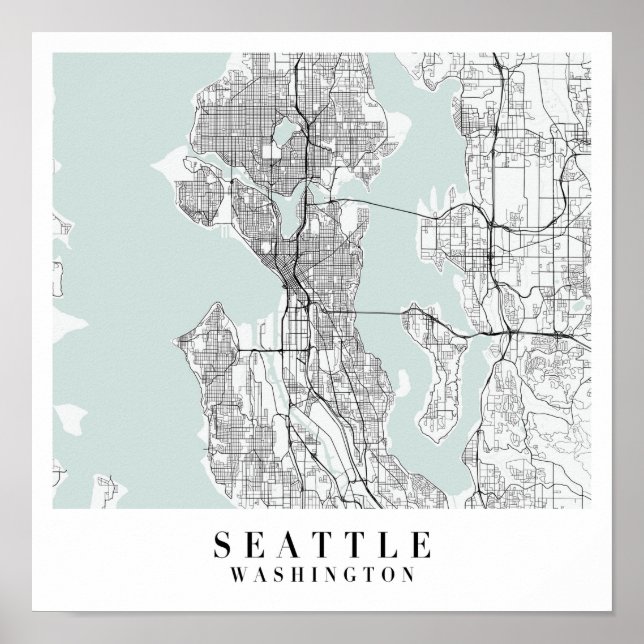 Affiche Seattle Washington Blue Water Street Map (Devant)
