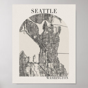 Affiche Seattle Washington Boho Arch Beige Street Map