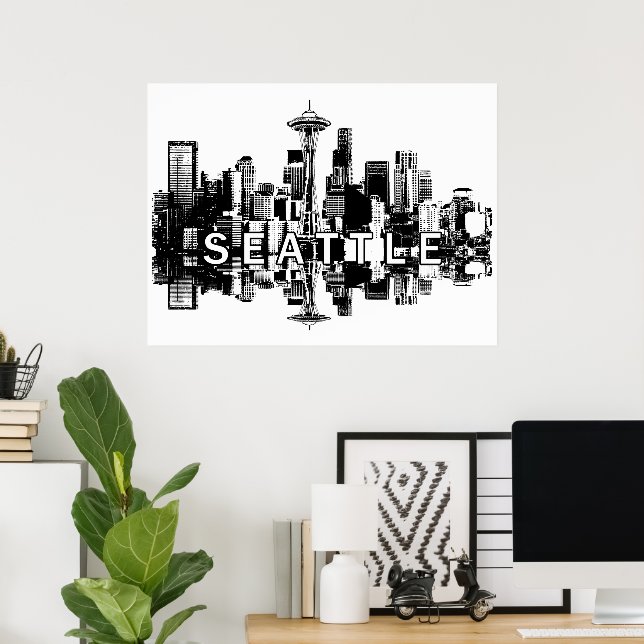 Affiche Seattle, Washington en noir et blanc (Bureau à domicile)