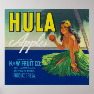Affiche Seattle, Washington Hula Apple Étiquette