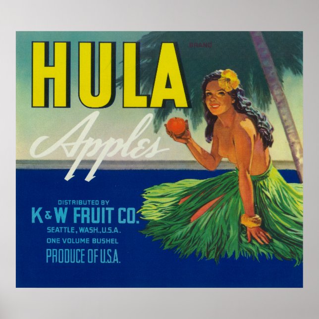 Affiche Seattle, Washington Hula Apple Étiquette (Devant)