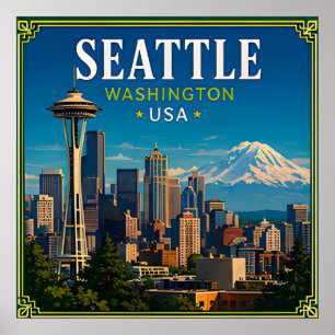 Affiche ☕ Seattle Washington Souvenir de l'Aiguille de l'E