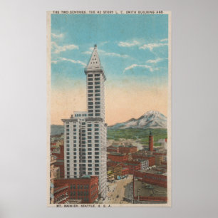 Affiche Seattle, WASmith Tower View & Mt Rainier