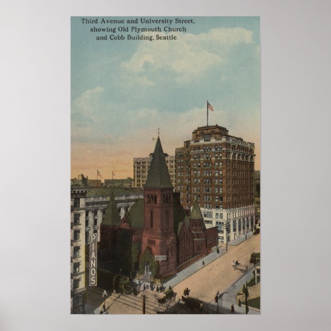 Affiche Seattle, WAThird Avenue et rues universitaires (Devant)