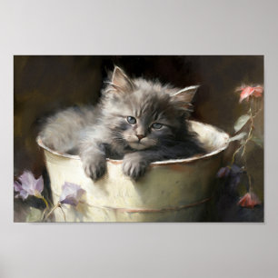 Affiche Seau Plein De Joie Sweet Grey Kitten