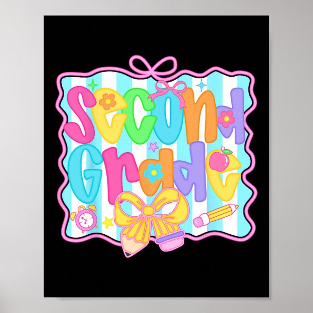 Affiche Second Grade Girls Back To School Bow Cute Coquett (Devant)