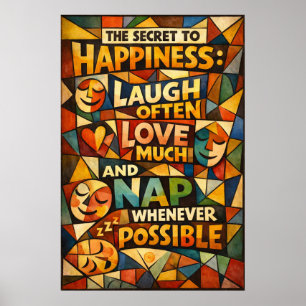 Affiche Secret Du Bonheur Rire Amour Sieste Vitrail