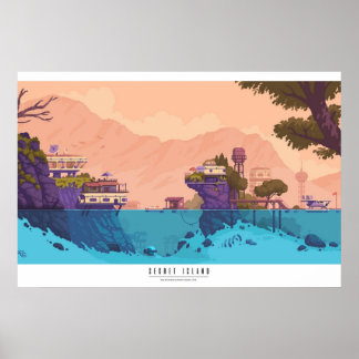 Affiche Secret Island Pixel art diorama