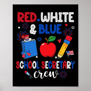 Affiche Secrétaire de l'école Rouge Blanc Et Bleu Crew Hap
