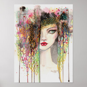 Affiche Secrets Fantaisie Art Moderne Gitane Femme Aquarel