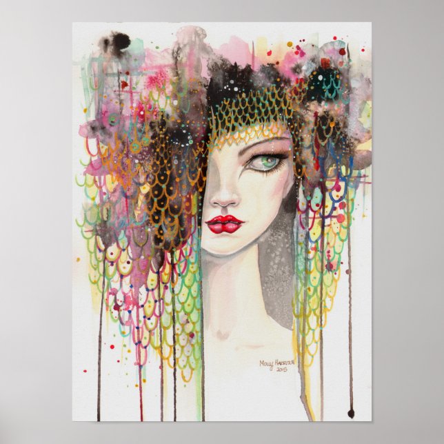 Affiche Secrets Fantaisie Art Moderne Gitane Femme Aquarel (Devant)