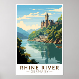 Affiche Section de la rivière Rhin Allemagne Art de voyage