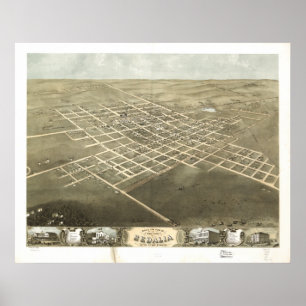 Affiche Sedalia Missouri 1869 Carte panoramique antique