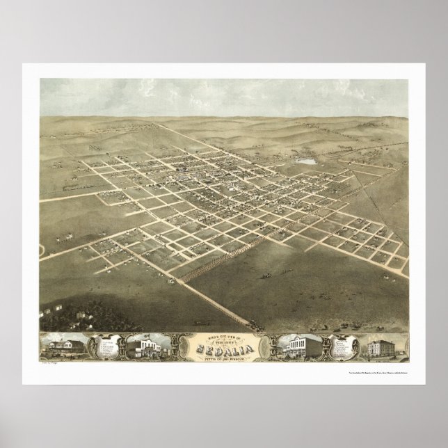 Affiche Sedalia, MO Panoramic Map - 1869 (Devant)