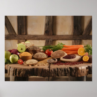 Affiche Sélection d'aliments sains sur Arrière - plan en b