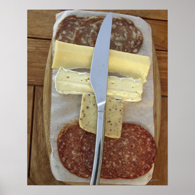Affiche Sélection de fromages gourmands et de viandes coup (Devant)