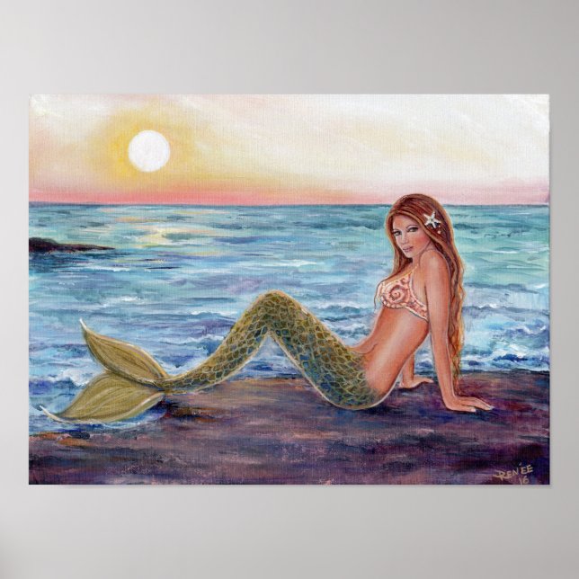 Affiche Selene mermaid dans l'affiche du lever du soleil (Devant)