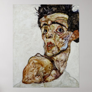 Affiche Self-portrait with raised bare shoulder by Schiele