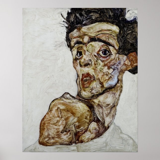 Affiche Self-portrait with raised bare shoulder by Schiele (Devant)