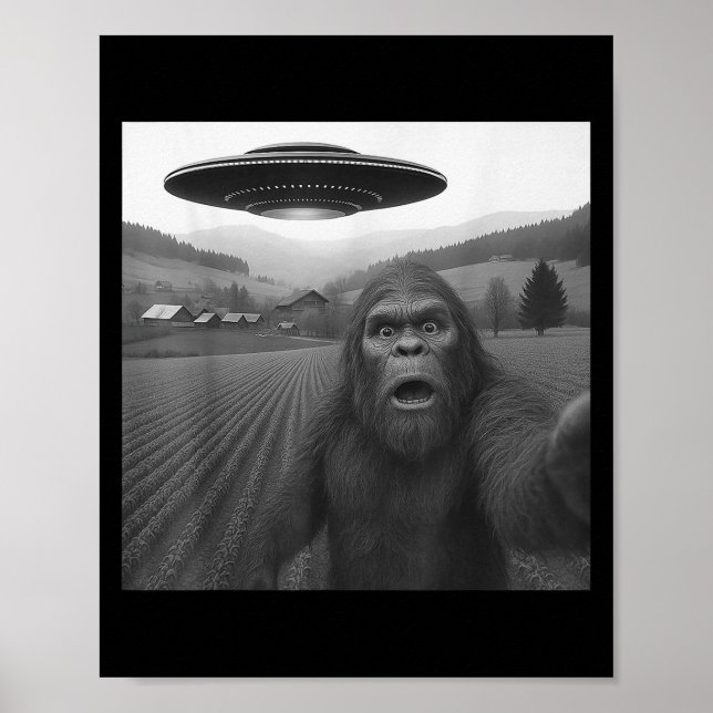 Affiche Selfie Bigfoot Avec Alien Ufo Dons Drôle Pour Les  (Devant)