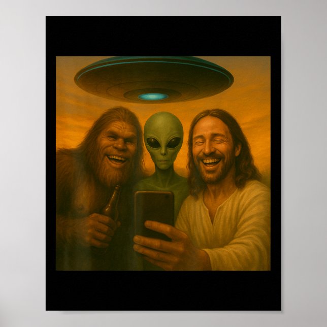 Affiche Selfie Bigfoot Jésus Alien - Cryptide Drôle Sasqua (Devant)