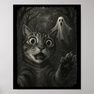 Affiche Selfie Chat Halloween Drôle Avec Soky Chat Ghost L