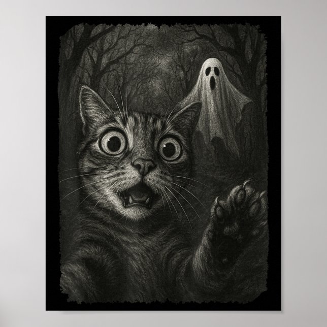 Affiche Selfie Chat Halloween Drôle Avec Soky Chat Ghost L (Devant)