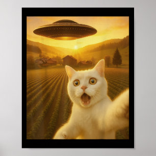 Affiche Selfie De Chat Avec Alien Ufo Drôle Cadeaux De Cha