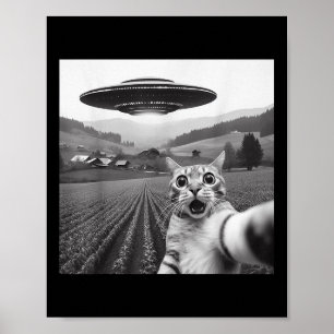 Affiche Selfie De Chat Avec Alien Ufo Drôle Cadeaux De Cha