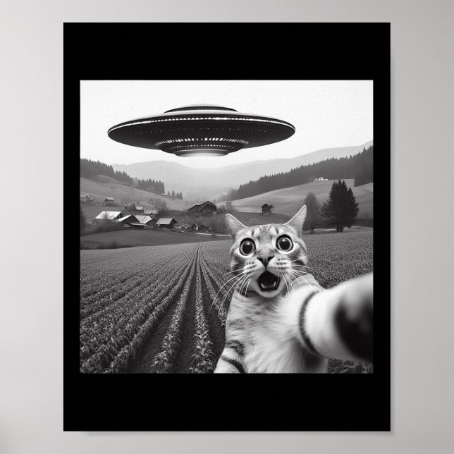 Affiche Selfie De Chat Avec Alien Ufo Drôle Cadeaux De Cha (Devant)